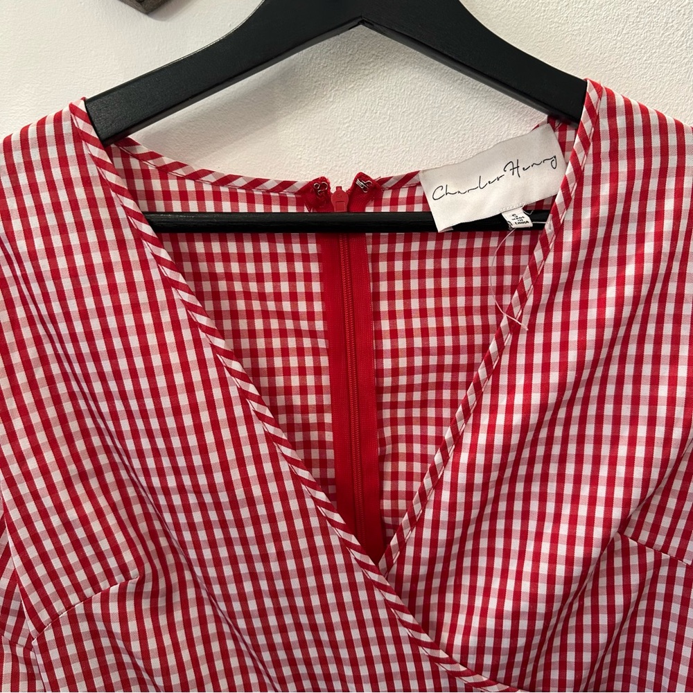 Red Gingham Ruffle Wrap Dress - Picture 5 of 5